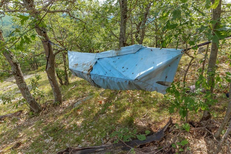 An early prototype of a hammock tent